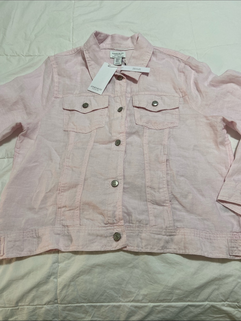🩷Jones New York Light Pink Lightweight Washable Linen 
Jean Jacket🩷 - Picture 4 of 13